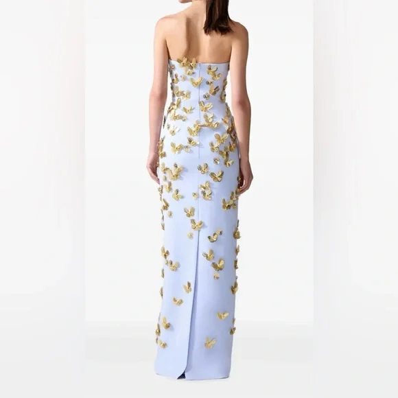 Carolina Herrera butterfly applique strapless column dress gown &custom cape - Picture 5 of 14